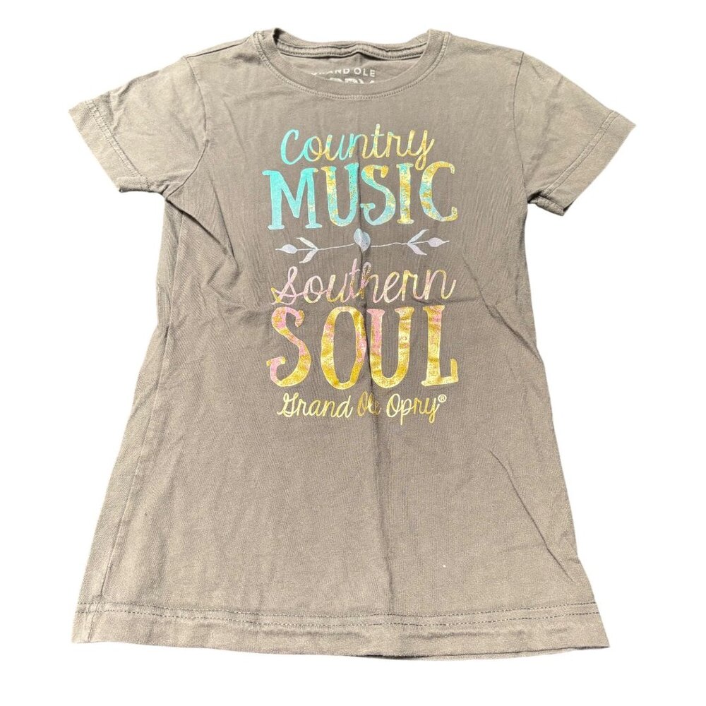 Grand Ole Opry Gray Country Music Southern Soul T-Shirt Girls 8/10 M 100% Cotton